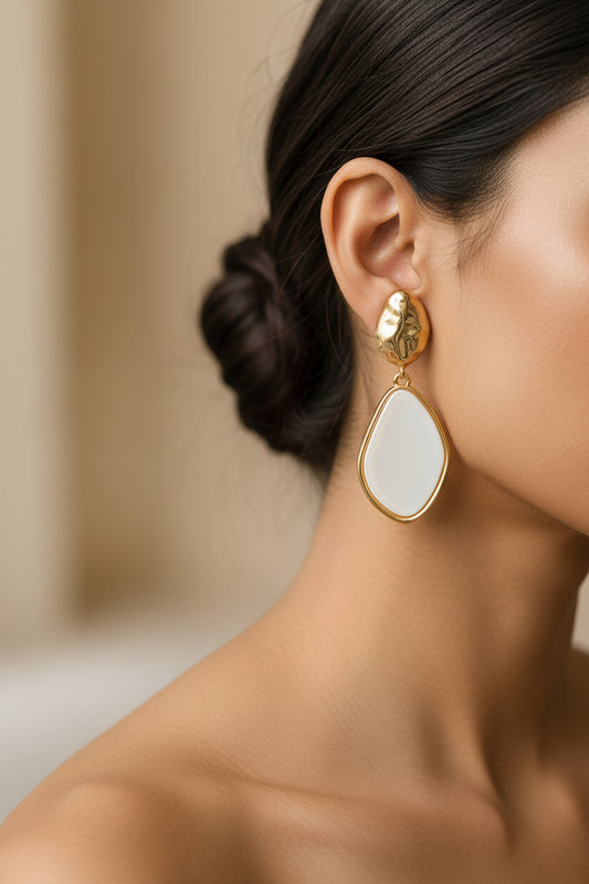 Hammered Gold & White Drops
