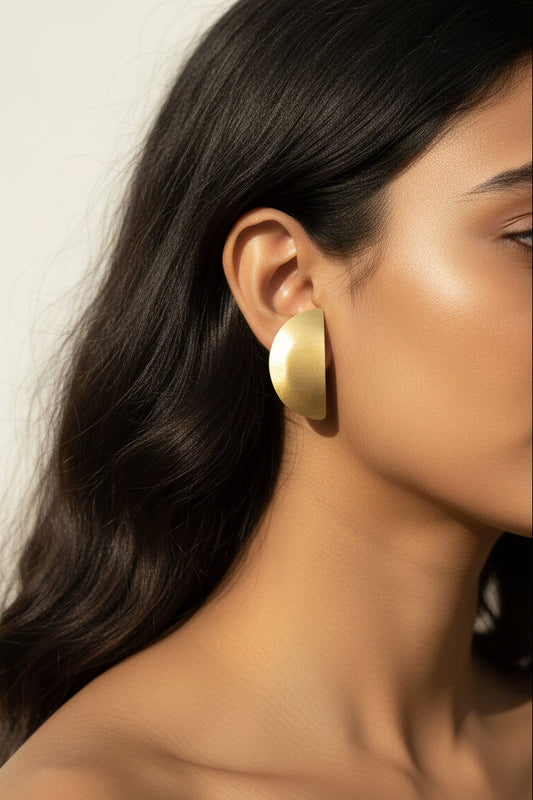 Brushed Gold Half-Moon (Semicircle) Statement Earrings