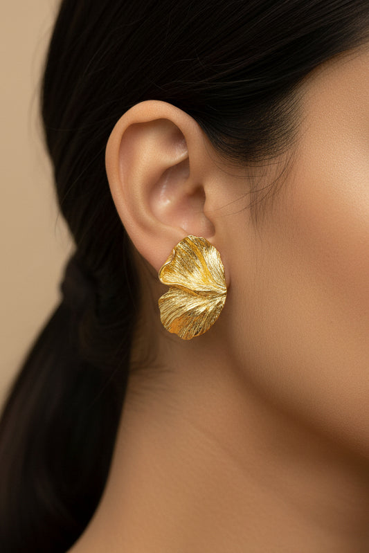 Textured Floral Leaf Earrings