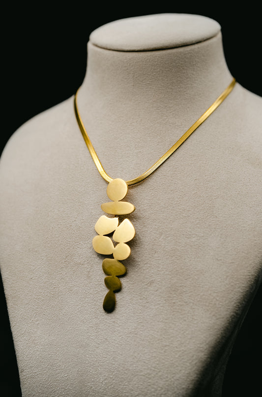 Stacked flat stone pendent with Snake chain