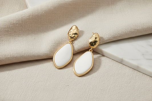 Hammered Gold & White Drops