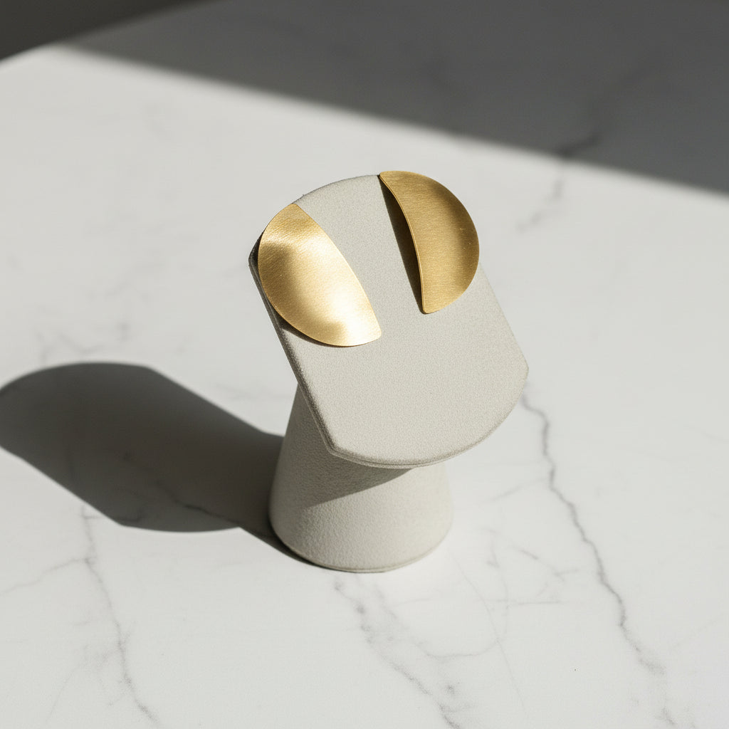 Brushed Gold Half-Moon (Semicircle) Statement Earrings