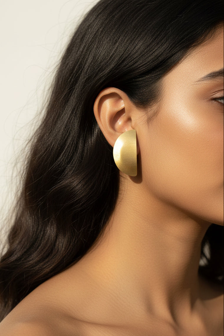 Brushed Gold Half-Moon (Semicircle) Statement Earrings