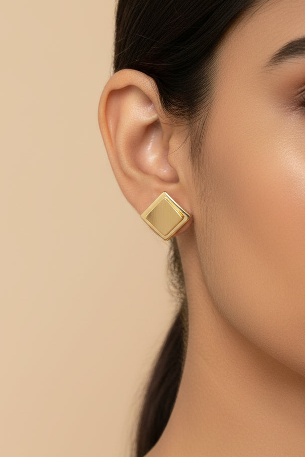 Dual-Tone Layered Square Earrings