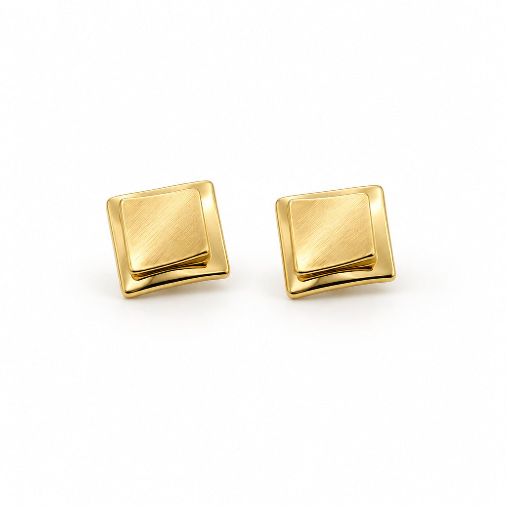Dual-Tone Layered Square Earrings