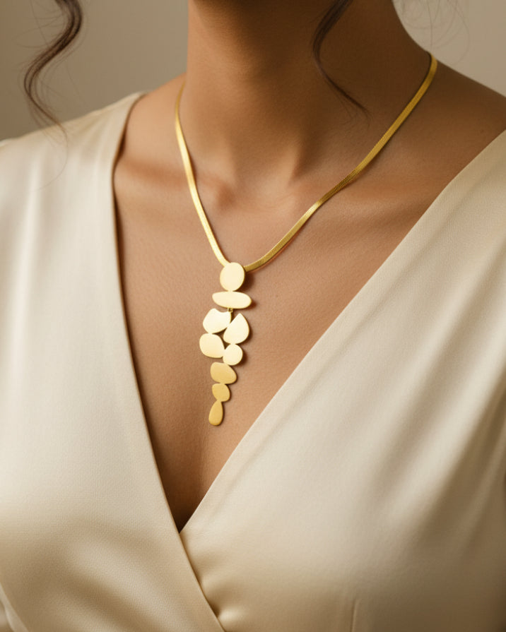 Stacked flat stone pendent with Snake chain