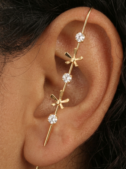 Yellow Gold Tone Floral Drop Earring