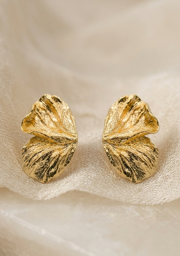 Textured Floral Leaf Earrings
