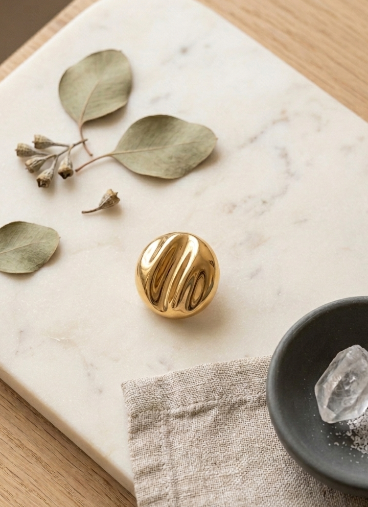 Golden Rippled Wave Stud Earrings