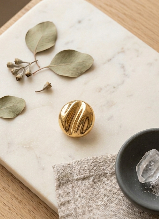 Golden Rippled Wave Stud Earrings